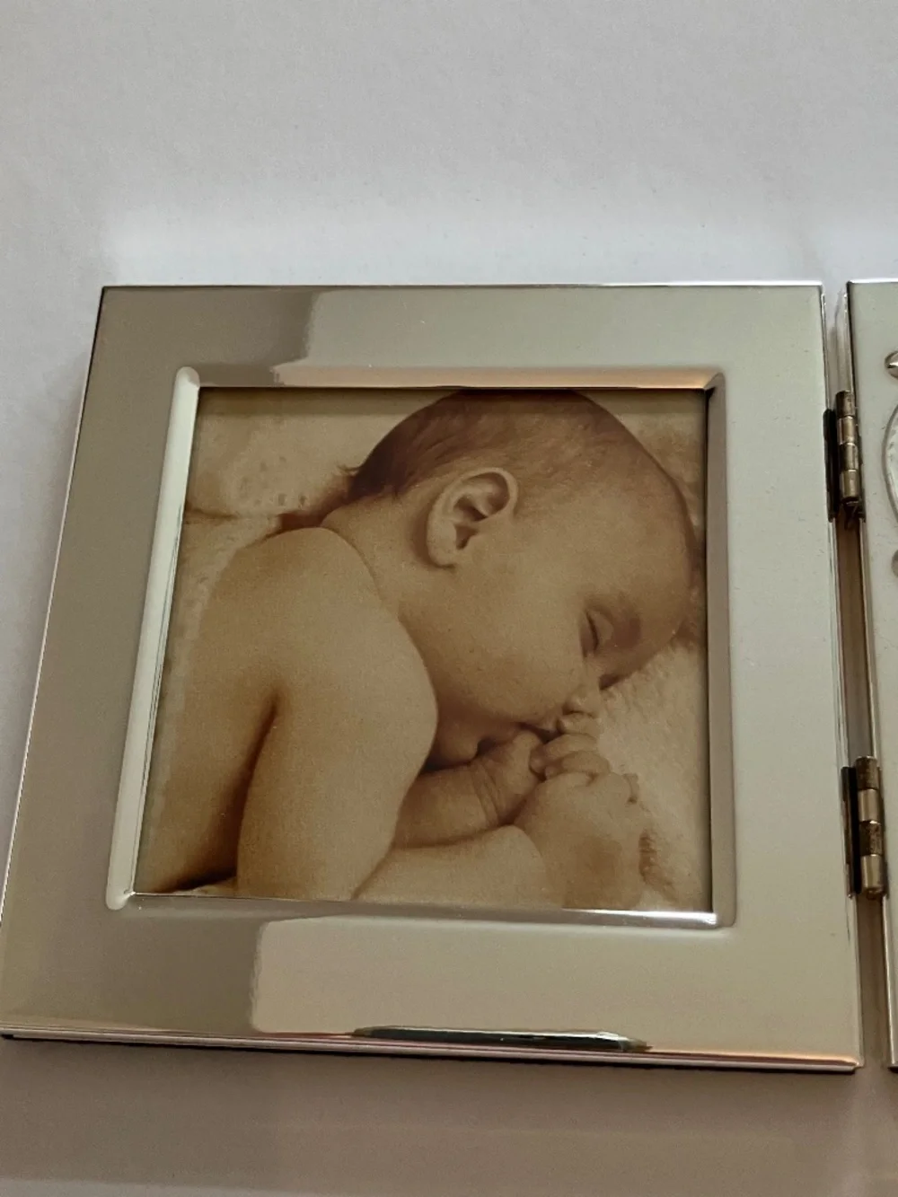 Vintage 90s Burnes New Baby Engravable Frame, 4x4 Photo, Hinged